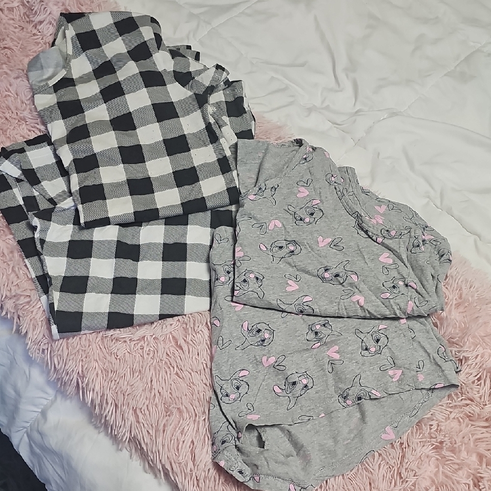 Grey Checkered (M) and Grey Heart Bunny Pajama Set (L) - Ea Two Piece